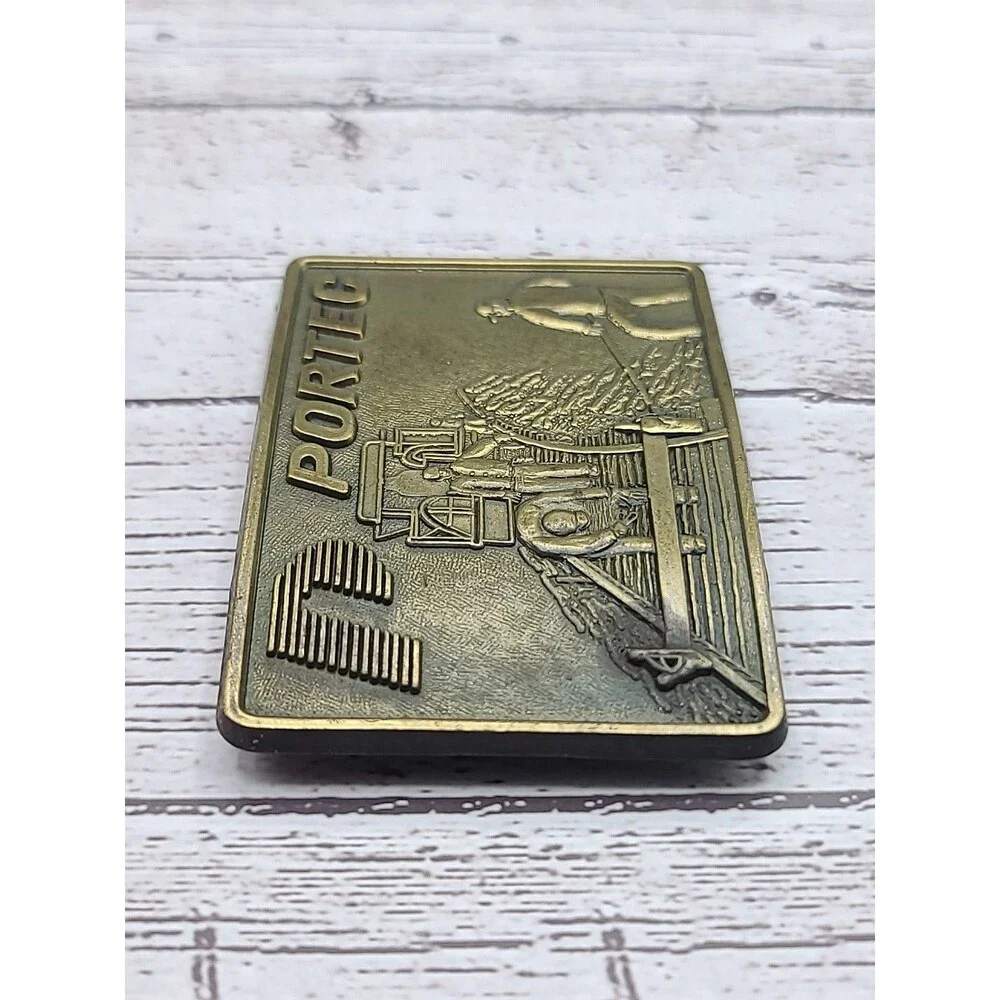 Vintage Portec Railroad Track Belt Buckle Construction Figural Gold Tone